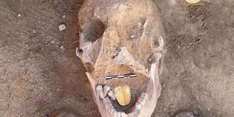 Egyptian archeologists discover golden-tongued mummies near Alexandria