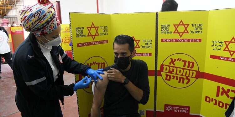Palestinian workers are vaccinated at the Barkan industrial zone, March 9, 2021 COVID infection rate, number of seriously ill continues to decline