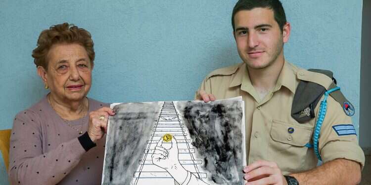 IAF Cpl. Ofer Shenhav draws with Holocaust survivor Vered Alkalay as part of a special project for Holocaust Remembrance Day in 2019 Nonprofit uses tech to bring Holocaust memory into the future