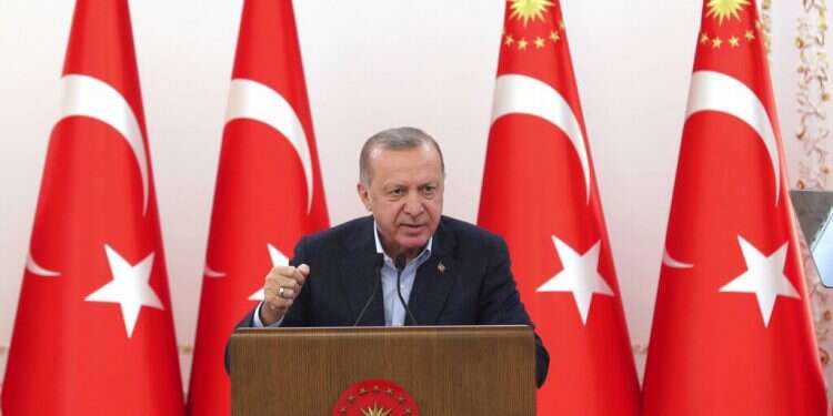 Turkey's President Recep Tayyip Erdogan speaks during an event in Ankara, Turkey, May 8, 2021 Turkish leader to Putin: Israel needs 'strong deterrent lesson'