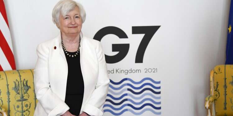 US Treasury Secretary Janet Yellen poses for photographs ahead of a meeting of the Group of Seven in London, June 5, 2021 G7 back steps to deter tax dodging by multinational firms