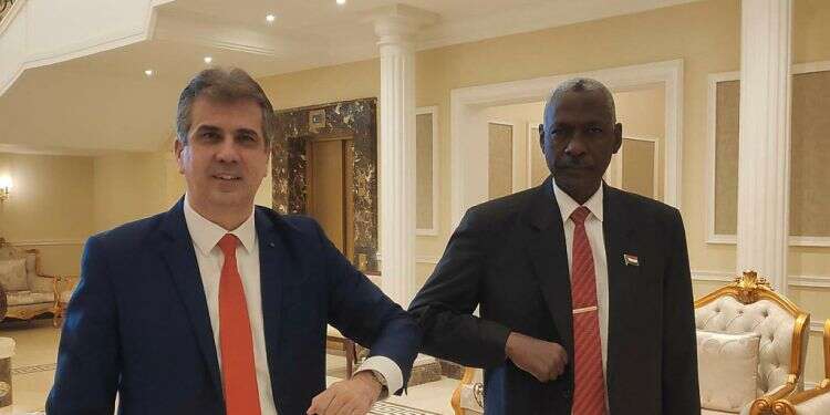 Then-Intelligence Minister Eli Cohen meets with Sudan's Defense Miniser Yassin Ibrahim in Khartoum, Jan. 25, 2021 Sudan laments lack of US investment following Israel normalization