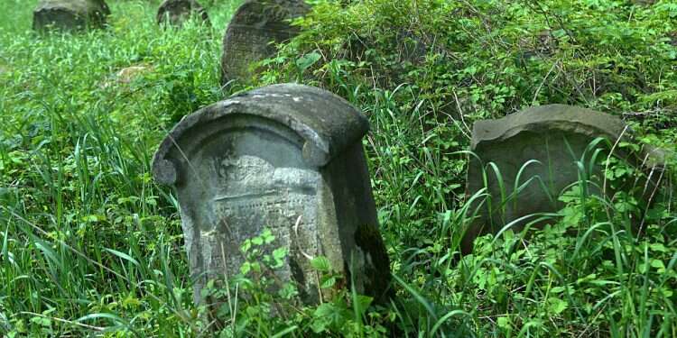 Headstones in an abandoned Jewish cemetery in Tarnow, Poland Kids wreck headstones in Polish Jewish cemetery 'to build fort'