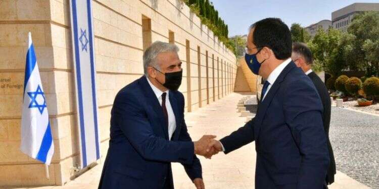 Foreign Minister Yair Lapid and Cypriot FM Nikos Christodoulides in Jerusalem, July 26, 2021 Israeli, Cypriot foreign ministers express concern over 'provocative' Turkish moves