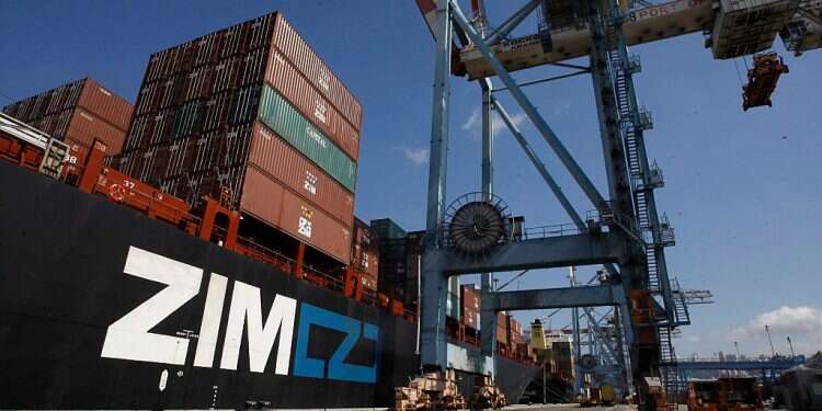 A ZIM container ship at the Haifa Port ZIM partners with Britain's Seaspan on natural gas-powered shipping vessels