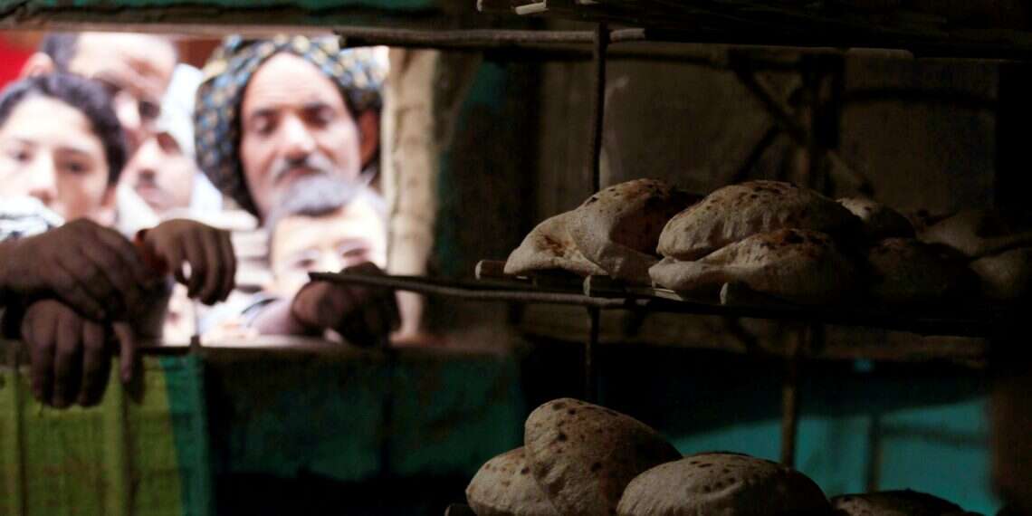 Men wait in line to buy subsidized bread at a bakery in Cairo, January 8, 2015 Egyptian bread price hike alarms the poor