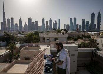 Morning Prayer on the Roof of the Jewish Community Center in Dubai, March 2021 // Photo: Getty Images,