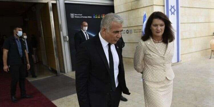 Foreign Minister Yair Lapid with Swedish FM Ann Linde in Jerusalem, Oct. 18, 2021 Swedish foreign minister visits Israel in effort to improve ties