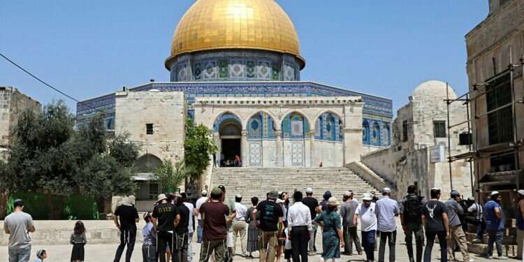Jewish worshippers in front of the Dome of the Rock on the Al-Aqsa Compound, Jerusalem, July 18, 2021 Turkey, Egypt bristle at Israeli decision to allow Jewish prayer on Temple Mount