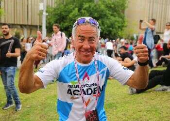 Israel Cycling Academy team co-owner Sylvan Adams seen at the opening of the last stage of the Giro d'Italia in the Southern Israeli city of Beersheba on May 6, 2018 Is sports diplomacy the way to score regional peace?