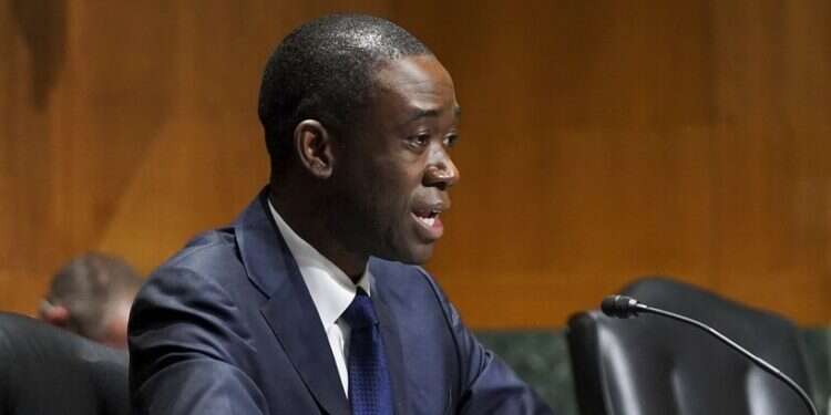 US Deputy Treasury Secretary Wally Adeyemo speaks before the Senate Finance Committee during his confirmation hearing to be Deputy Secretary of the Treasury on Feb. 23, 2021 US Treasury official departs for Middle East to build cybersecurity partnerships