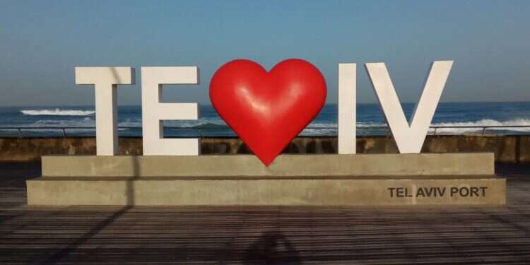 An 'I heart Tel Aviv' installation at the Tel Aviv Port #SadSadIsrael: Hashtag campaign mocks NYT article