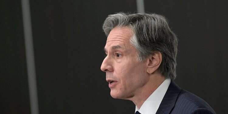 US Secretary of State Antony Blinken addresses a press conference in Stockholm on December 2, 2021 Blinken says Iran must not 'build nuclear program while dragging feet on talks'