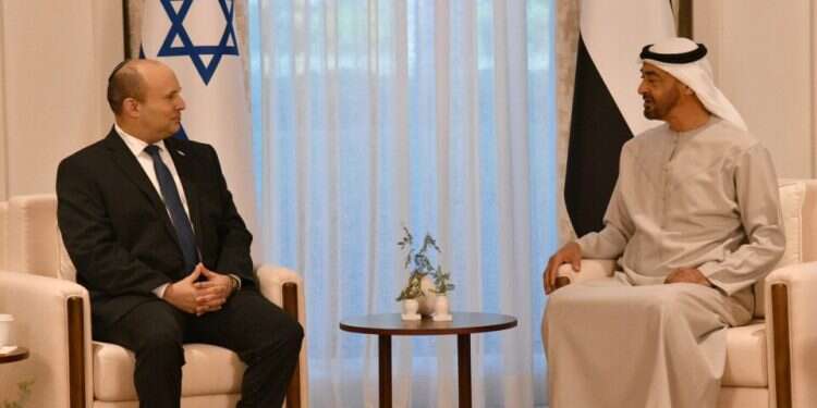 Prime Minister Naftali Bennett meets with Emirati Crown Prince Mohamed bin Zayed in Abu Dhabi, De. 13, 2021 Bennett: Israel, UAE working together toward a better future for our children