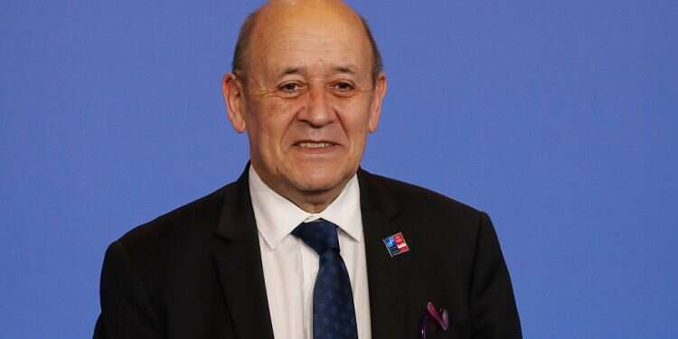 French Foreign Minister Jean-Yves Le Drian during official greetings to the meeting of NATO Ministers of Foreign Affairs in Riga, Latvia, 30 November 2021 France slams Iran for slowing talks, warns delay could 'get it closer to nuclear weapon'