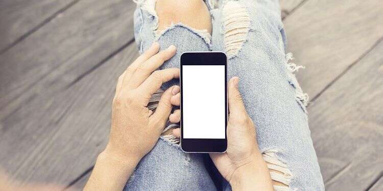 girl with blank cell phone, mock up girl with blank cell phone, mock up