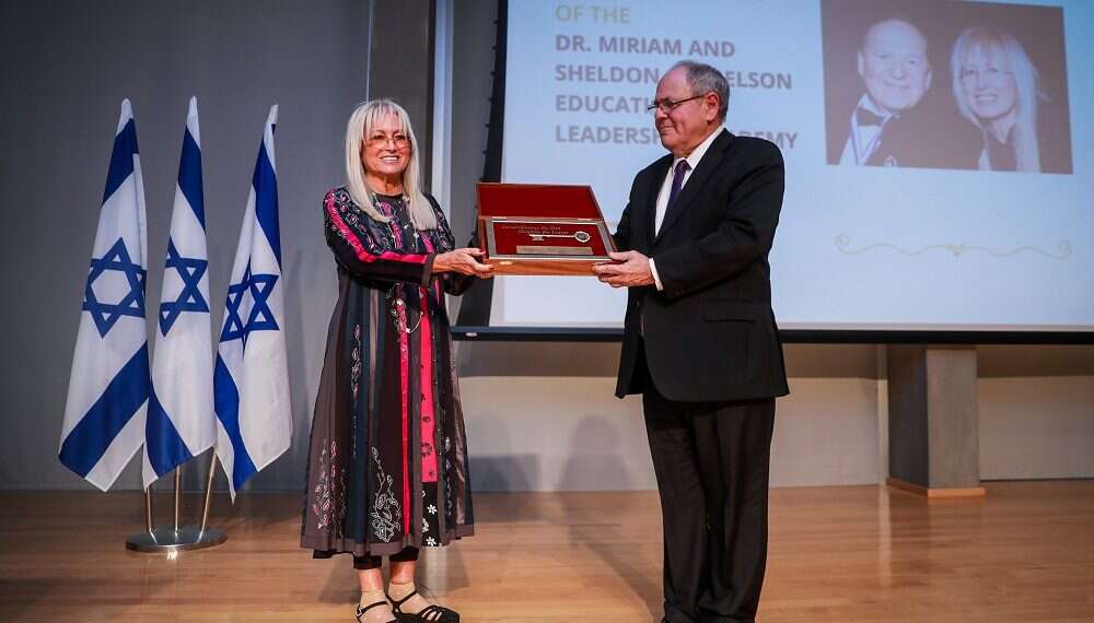 Dr. Miriam Adelson and Chairman of Yad Vashem Dani Dayan at the inauguration of the Dr. Miriam and Sheldon G. Adelson Educational Leadership Academy, Jan. 5. 2022, Jerusalem, Israel Dr. Miriam Adelson: Yad Vashem is making sure history does not repeat itself