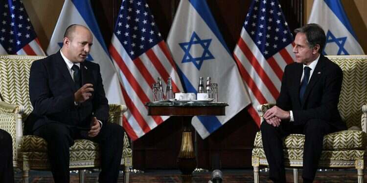 Prime Minister Naftali Bennett meets with US Secretary of State Antony Blinken at the Willard Hotel in Washington, Aug. 25, 2021 'US-Israel gaps on Iran remain very large'