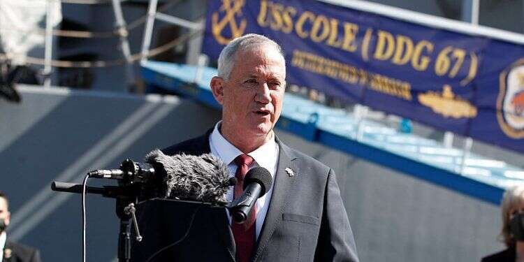 Defense Minister Benny Gantz speaks to media during his visit to Fifth Fleet Headquarters Navy Base in Juffair, Bahrain, Feb. 3, 2022 Wrapping up historic visit, Gantz hails Bahraini king's 'courage'