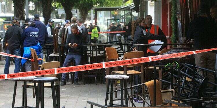 Scene of the Tel Aviv shooting that killed three and wounded eight, April 7, 2022 Did media coverage of Tel Aviv terrorist attack compromise security forces?