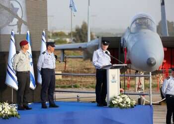 Maj. Gen. Tomer Bar, right, takes over from Maj. Gen. Amikam Norkin, center, as commander of the Israeli Air Force at a ceremony at Tel Nof airbase in central Israel, April 4, 2022 The IAF is not just another branch of Israel's military