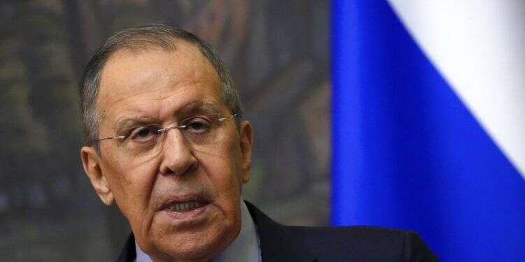 Russian Foreign Minister Sergey Lavrov speaks during a news conference following talks with Bahrain's Foreign Minister Abdullatif al-Zayani in Moscow, April 7, 2022 Lavrov announces new stage of Russian operation in Ukraine