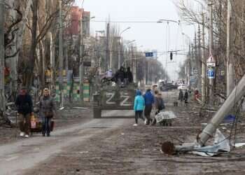 A view shows a street, which was damaged during Ukraine-Russia conflict in the southern port city of Mariupol, Ukraine, April 17, 2022 Zelenskyy: Russian troops in southern Ukraine carrying out torture, kidnappings