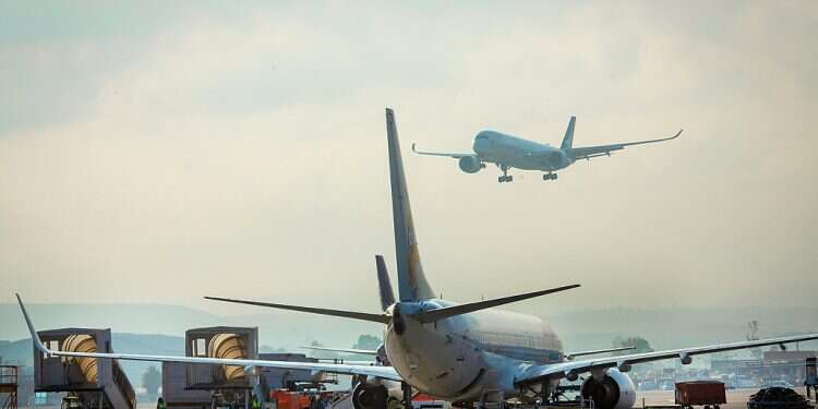 Aircraft seen on the ground and in the air at Ben-Gurion International Airport on March 3, 2022 Israel Airports Authority website targeted by pro-Iranian hackers