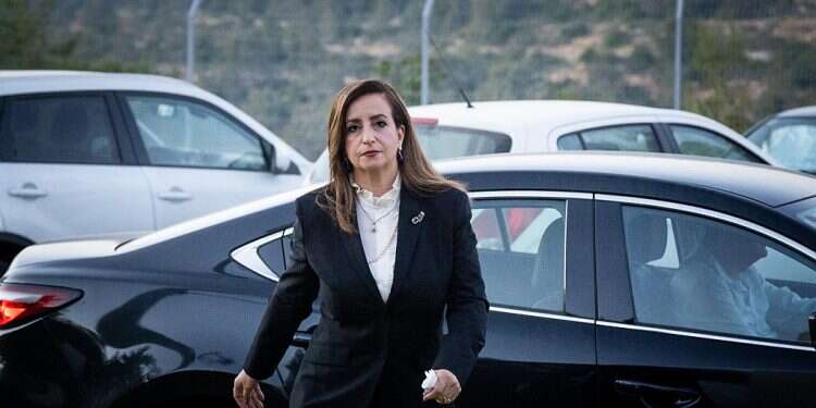 Meretz MK Ghaida Rinawie Zoabi arrives for an interview at channel 12 news, in Neve Ilan, on May 19, 2022. Renegade MK rejoins coalition, warns against right-wing gov't