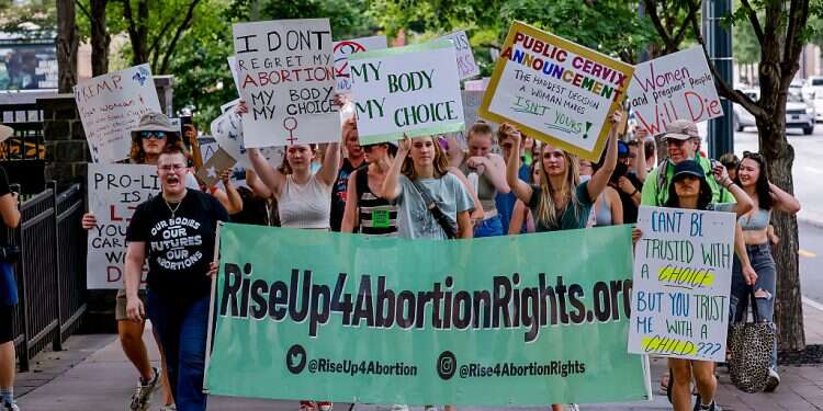 Pro-choice demonstrators march in downtown Atlanta, Georgia, June 25, 2022 US Jewish groups divided over Supreme Court's abortion ruling