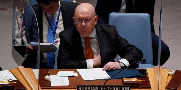 Russian Ambassador to the UN Vassily Nebenzia attends a UN Security Council meeting, May 19, 2022 Russia's UN envoy storms out of Ukraine meeting over European statement