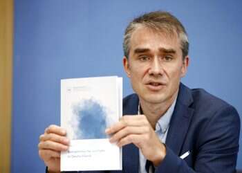 Benjamin Steinitz, executive director of the RIAS antisemitism tracking group presents the annual 'Antisemitic Incidents in Germany 2021' report at a press conference in Berlin, June 28, 2022 Over 2,700 antisemitic incidents reported in Germany in 2021