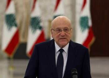 Lebanon's Prime Minister-designate Najib Mikati speaks after meeting with Lebanese President Michel Aoun and Lebanese Parliament Speaker Nabih Berri, at the presidential palace in Baabda Lebanon, June 23, 2022 Lebanese PM begs factions to set aside differences to secure IMF loan