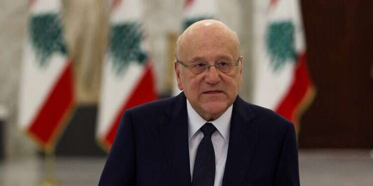 Lebanon's Prime Minister-designate Najib Mikati speaks after meeting with Lebanese President Michel Aoun and Lebanese Parliament Speaker Nabih Berri, at the presidential palace in Baabda Lebanon, June 23, 2022 Lebanon's 4th-term PM begs factions to set aside differences to secure IMF bailout