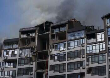 Smoke billows the air from a residential buildings following explosions, in Kyiv, Ukraine, June 26, 2022 Russia strikes Kyiv as troops consolidate gains in eastern Ukraine