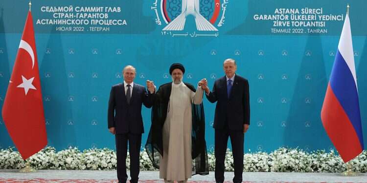 Russian President Vladimir Putin, Iranian President Ebrahim Raisi and Turkish President Tayyip Erdogan meet in Tehran, Iran July 19, 2022 Putin holds talks in Tehran with leaders of Iran, Turkey