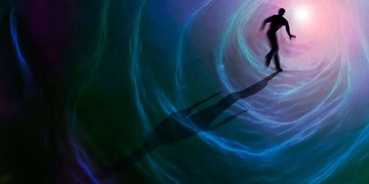 Conceptual artwork representing a near-death experience 'I heard a voice asking me whether I wanted to return to my body or pass through a door of light'