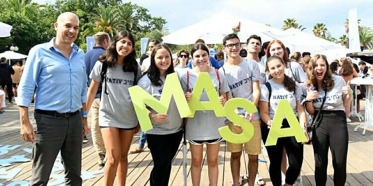 Masa participants in Israel along with Masa CEO Ofer Gutman Study: Participants 'far more likely' to return to Israel after long-term programs