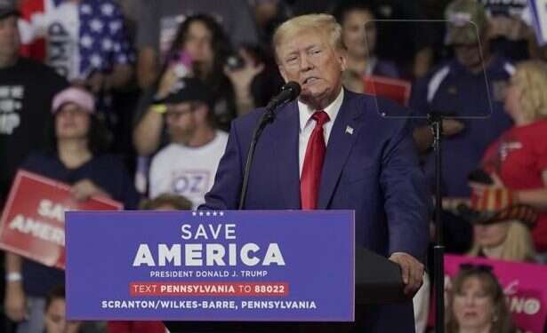 Former President Donald Trump speaks at a rally in Wilkes-Barre, Pa., Sept. 3, 2022 Trump calls Biden 'enemy of the state' at Pennsylvania rally