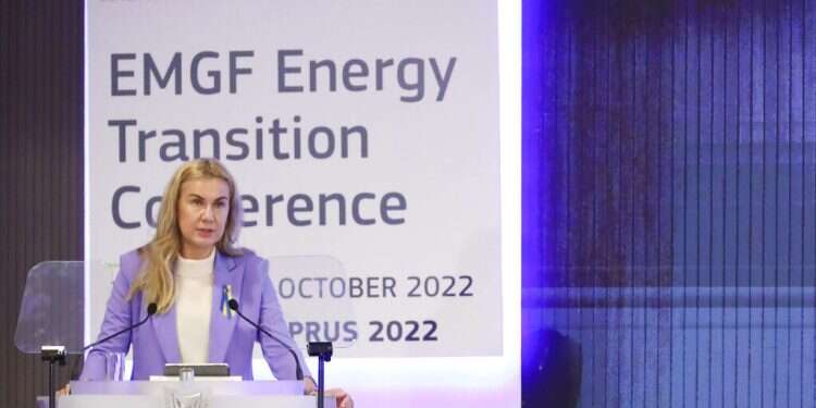 European Union's energy commissioner Kadri Simson speaks during the East Mediterranean Gas Forum conference at the presidential palace in the capital Nicosia, Cyprus EU official: East Med gas can wean bloc off Russian energy