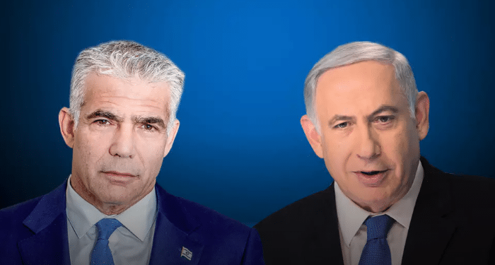 Prime Minister Yair Lapid and Opposition Leader Benjamin Netanyahu Israel Hayom poll predicts election tie in Nov. 1 vote