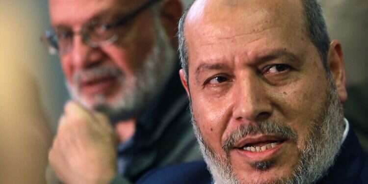 Hamas official Khalil Al-Hayya (right) and PFLP secretary general Talal Naji hold a press conference in Damascus, Syria, Oct. 19, 2022 After decade-long rift, Hamas announces restoration of ties with Syria