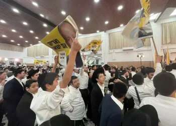 Shas party activists rejoicing after the exit polls were published on Tuesday WATCH: Shas supporters rejoice after election results announced