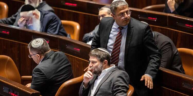 Otzma Yehudit leader Itamar Ben-Gvir and Religious Zionist Party leader Bezalel Smotrich in the Knesset The Left presents: No to basic norms, yes to tarnishing Israel's image