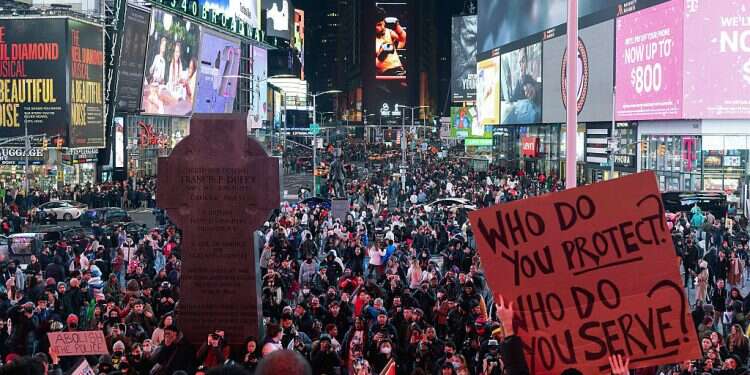 Demonstrators in Times Square in response to the death of Tyre Nichols on January 28, 2023 Memphis police disband unit that killed Tyre Nichols