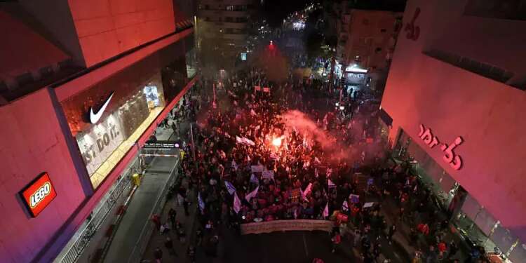 A protest against the judicial reform, Feb. 18, Tel Aviv Protests continue as gov't pushes forward with judicial reform