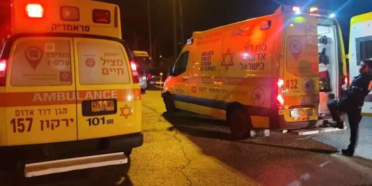 First responders at the site of the attack in Hawara, March 25, 2023 2 soldiers wounded in West Bank drive-by shooting