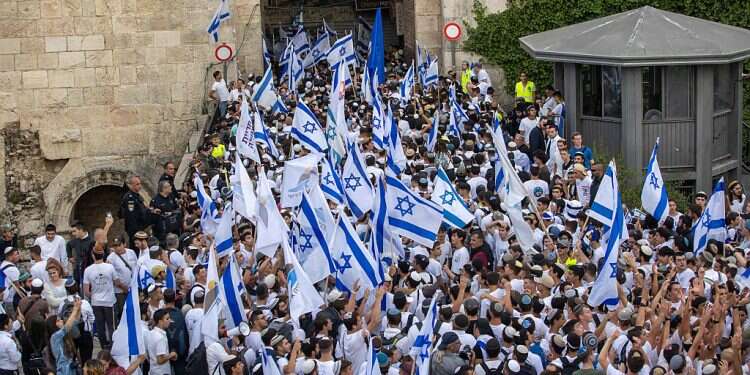 Flag march revelers in Jerusalem, May 18, 2023 'Jerusalem is ours': Revelers flood capital to mark 56 years of reunification