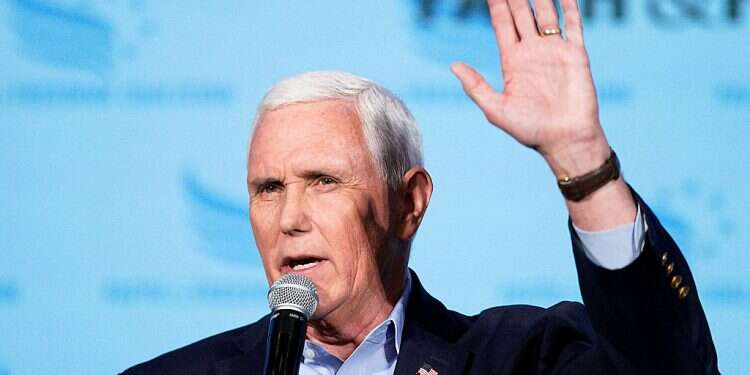 Former US Vice President Mike Pence speaks at the Iowa Freedom Coalition Spring Kick-off in West Des Moines, Iowa on April 22, 2023 Challenging his former boss, Mike Pence launches 2024 election bid