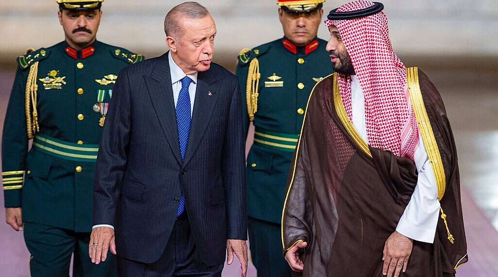 Saudi Arabia's Crown Prince Mohammed bin Salman meets Turkish President Tayyip Erdogan in Jeddah, Saudi Arabia, July 17, 2023 The internal Islamic struggle over the Temple Mount is once again on the agenda